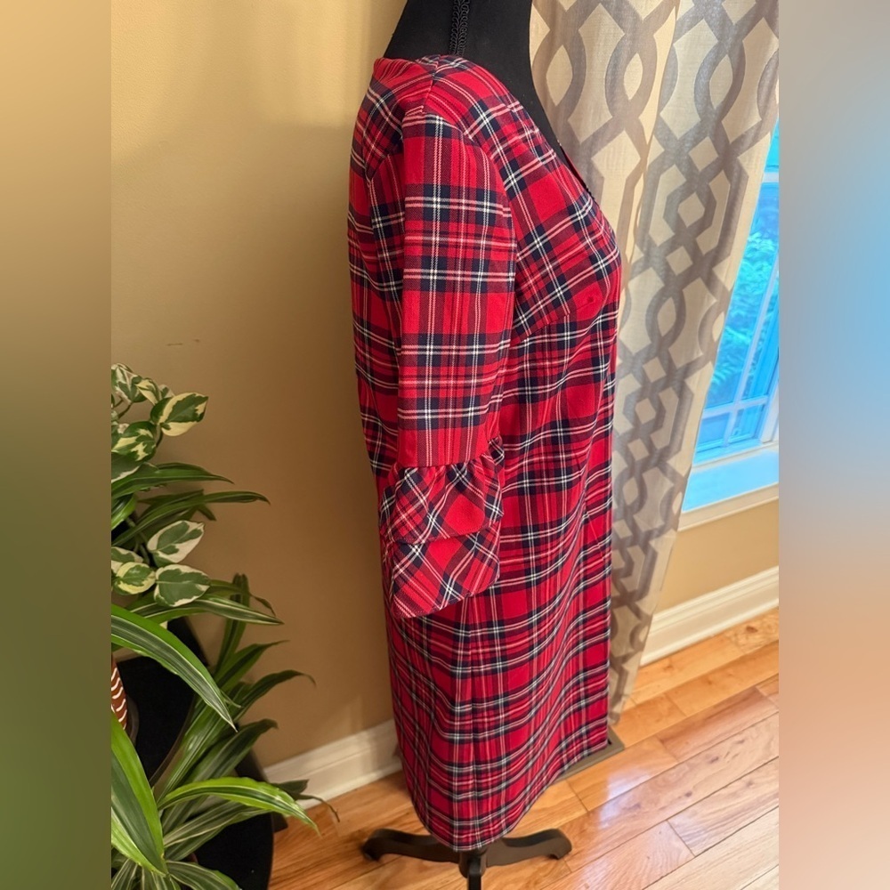 Draper James Angie Red Check/Plaid Ruffle Sleeve Shift Dress Women’s Size 2 - Picture 4 of 15